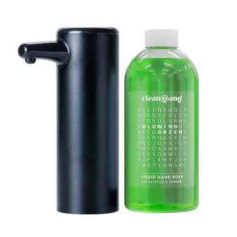 piankowy dozownik do mydła z mydłem o zapachu eukaliptus i imbir - zestaw