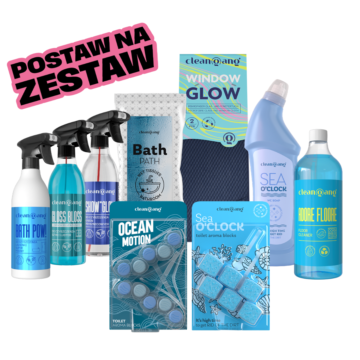 niebieski zestaw do czyszczenia łazienki